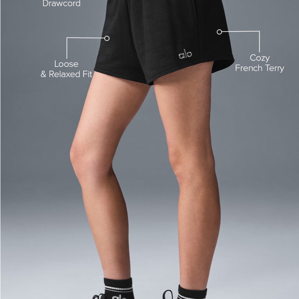 ALO Yoga Black Cozy French Terry Athletic Shorts